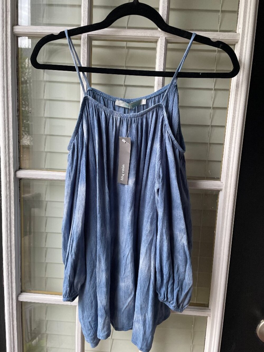 Lily Rain Blue Tye Dye Cold Shoulder Top-NWT